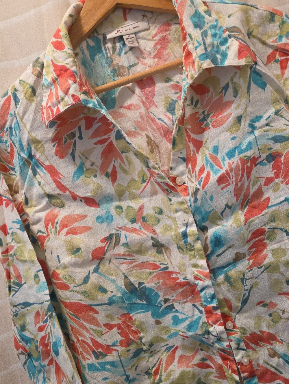 JM Collection Lightweight Floral Button-Front Shirt in Coral, Teal & Olive